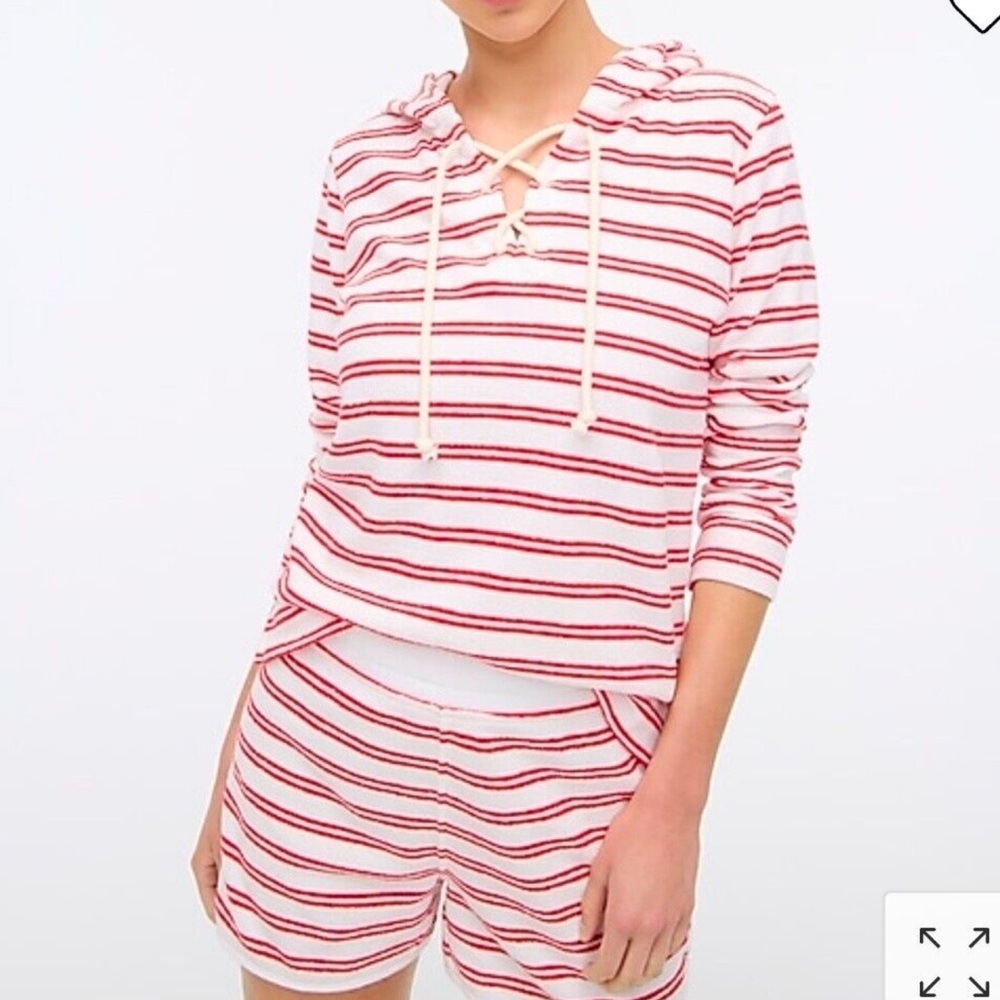 J.Crew white Orange Striped  towel terry open sweater top hoodie - Picture 4 of 7
